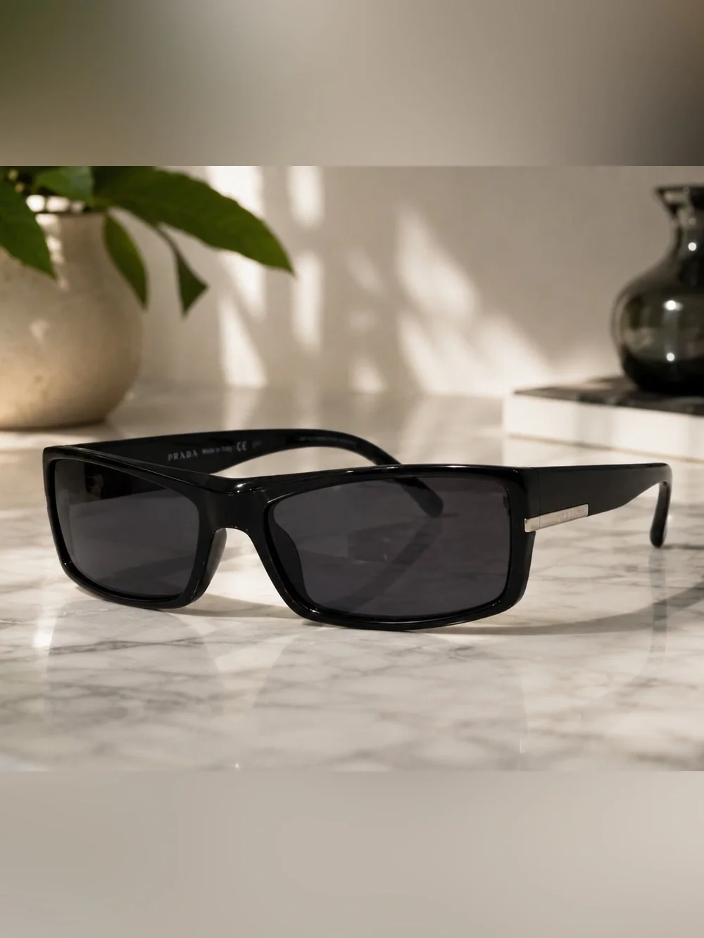Prada SPR 08G 1AB-1A1 Black Shield Sunglasses – Made in Italy